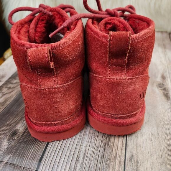 UGG Neumel Chukka Lace-up Red‎ Suede Sherpa-lined Boots #3236 SZ 7 - Picture 5 of 12